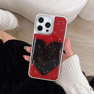 Funda para iPhone 17 Pro Max, diseño de corazón extragrande con borde plateado, resina con orificios grandes, anticaídas - Product Image 2