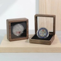 Boîte de présentation et de rangement pour une seule pièce de monnaie commémorative en bois de noyer avec couvercle transparent et capsules en plastique pour pièces de monnaie