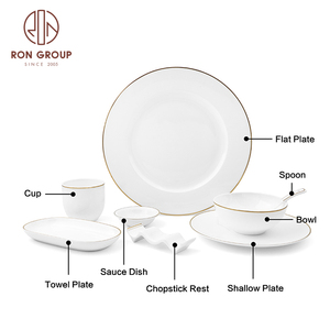 <span class=keywords><strong>Vaisselle</strong></span> <span class=keywords><strong>moderne</strong></span> en porcelaine à prix abordable, assiettes blanches avec bordure dorée, service de table émaillé pour restaurant hôtel, <span class=keywords><strong>vaisselle</strong></span> en céramique - Product Image 6