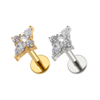Anting Titanium ASTM F136 Model Bunga CZ Flat Back Labret Monroe untuk Bibir, Tulang Rawan, Helix, Tragus, Conch, Lobe Telinga, Pernikahan, Pertunangan