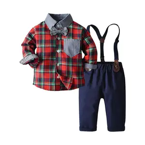 Комплект одежды для мальчиков, рубашка с галстуком-бабочкой + штаны на подтяжках