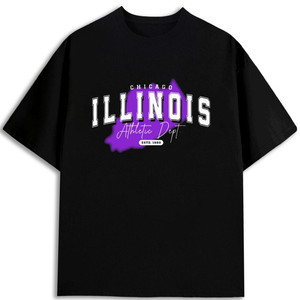 Camiseta del Departamento Atlético de Chicago, Illinois, Negra, Cuello Redondo, 100% Algodón, Gruesa, Lista para Imprimir - Product Image 1