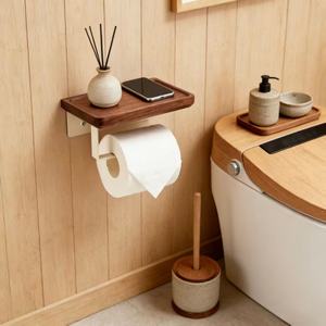 Portarrollos de Papel Higiénico Moderno de Aluminio Ecológico Lazy Sunday Cream & Walnut, con Estante, para Montar en la Pared, para Cocina, Hotel y Baño - Product Image 4