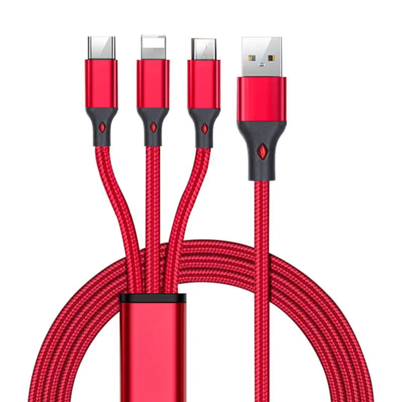 Faman Free Sample 1.2M nylon braid Mobile Micro USB Cable 3 in 1 Charging Cable For iphone 12 Android