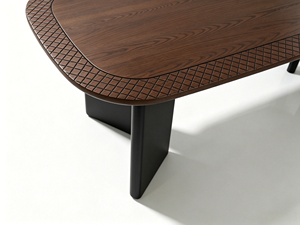 Juego de Mesa y Sillas de Comedor Ash T52 de Dos Colores, Tablero Ovalado <span class=keywords><strong>con</strong></span> Bordes Curvos, Grabado <span class=keywords><strong>con</strong></span> Patrones de <span class=keywords><strong>Diamantes</strong></span> y Columna Negra - Product Image 3