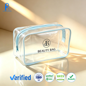 Sac de toilette portable personnalisé en PVC transparent imperméable pour cosmétiques, pochette pour pinceaux de maquillage, sac de voyage pour articles de toilette, fabrication OEM - Product Image 1
