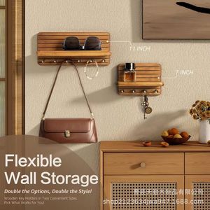 Wooden <b>Wall</b> <b>Shelf</b> Key Rack <b>Wall</b> <b>Mounted</b> Storage Holder For Living Room Entrance - Product Image 2