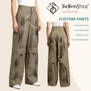 Elegant <strong>Khaki</strong> High Waist Cutout Pleated Wide Leg Pants <strong>Women</strong> Layered Stitch Casual Streetwear Custom <strong>Trousers</strong> Fashion Wholesale - Product Image 1