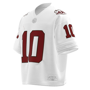 Maillot de sport vintage style américain HEALY blanc et rouge avec blocs de couleur, imprimé numéro 10, en maille à manches courtes - Product Image 2