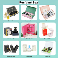 Boîte cadeau mystère en carton rigide de luxe pour femme, avec dorure or personnalisée, double porte, pour flacon de parfum.
