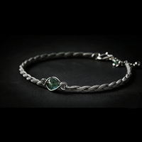 Breloques artisanales minimalistes en laiton plaqué argent pour la fabrication de bijoux, bracelet en cordon avec quartz fantôme vert taille coussin