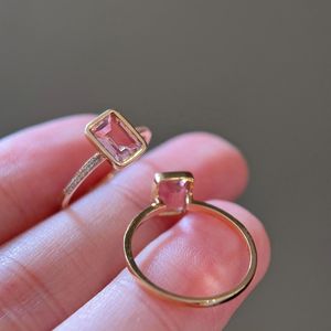 Anillos de Turmalina Rosa con Engaste de Oro de 18K Xinfly para Mujeres, Bodas - Product Image 4