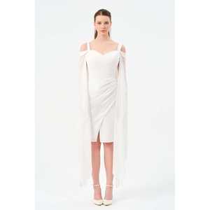 Elegante Vestido de Noche de Gasa con Hombros Descubiertos, Capa Transparente Asimétrica, Cintura Imperio y Silueta Ajustada en Rosa - Product Image 6