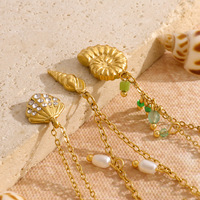 Venta caliente verano océano viento serie collar Acero inoxidable estrella de mar Shell colgante oro con diamante perla circón fiestas