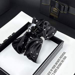 Lazo de Pelo Francés Retro Romántico de Doble Cara con Puntos de Polka y Cristales, Elegante y Brillante, de Alta Gama para Mujer - Product Image 4