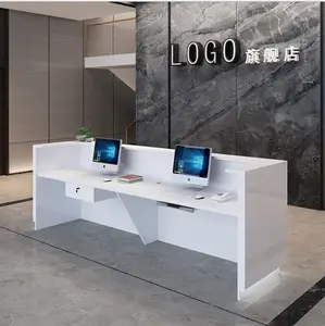 High Glossy Artistic Beauty Salon White Counter Table Furniture Curved Front Reception Desk