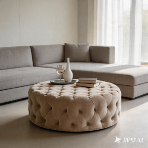Grand pouf ottoman en cuir tufté crème, avec rangement, style moderne, pour chambre d'enfants, chambre à coucher et salon - Product Image 6