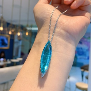 High End Eco-friendly Copper Marquise Cut 10*35mm Blue Paraiba Zircon Fashion Necklace <b>Earrings</b> <b>Set</b> Party Jewelry <b>Set</b> for Women - Product Image 6