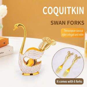 Wholesale European Coffee Fruit Spoon Fork Set Home Decoration Fashion Lovely Swan Base <b>Dessert</b> Spoon - Product Image 3