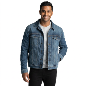 Chaqueta vaquera para hombre 2026 al por mayor de fábrica, chaqueta de color liso de calidad, chaqueta vaquera azul oscuro rasgada para hombre - Product Image 1
