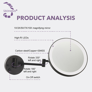 Cổ điển tròn chrome dẫn gương mỹ phẩm bên: Gương phóng đại đơn để gắn trên tường trong phòng tắm hoặc phòng thay đồ - Product Image 3