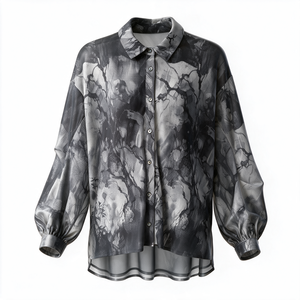 Women's Bohemian mesh Blouse <b>Long</b> Sleeve Turn-down Collar Sheer Plant Print Loose Fit Spring Summer <b>Top</b> - Product Image 4