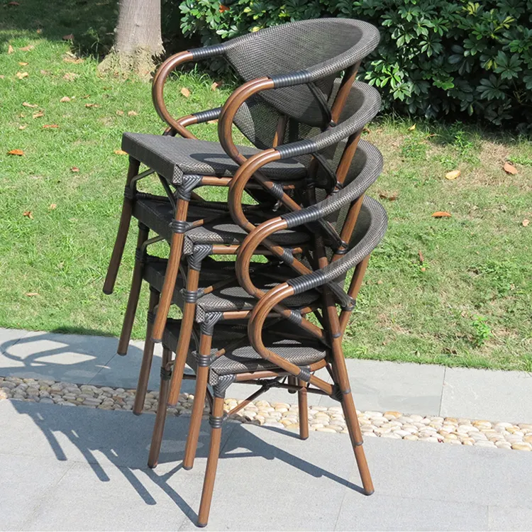Dış mekan mobilyası veranda istifleme modern dayanıklı sandalye bahçe istiflenebilir alüminyum sandalyeler