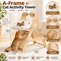 Tour d'activités pour chat en bois en forme de A avec rampe à griffer, filet en corde et perchoir moelleux, conception personnalisée OEM ODM