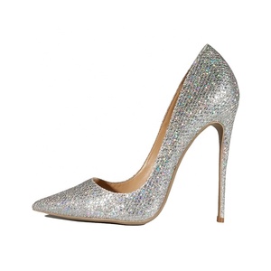 Sexy Stiletto <b>Shoes</b> Women's Wedding Party Pointed Toe Silver <b>Glitter</b> Lightweight Breathable High Heels Pumps Summer Large Size - Product Image 1