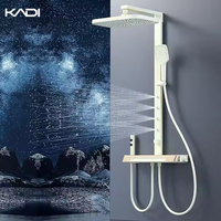 Robinet de bain-douche moderne de luxe en laiton brossé, eau chaude et froide, cascade, pluie, pommeau de douche à main, kit de mélangeur, jet de massage doux