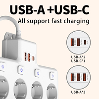 Multiprise EU 4 prises avec station de charge USB 20W PD, 1 USB-A, 1 USB-C, prise flexible pivotante à 180°, IP22, 10A