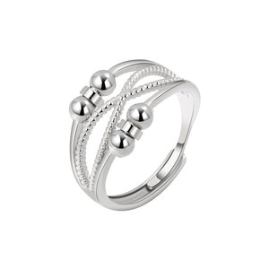 Bagues anti-ternissement en cuivre plaqué rhodium écologiques, ajustables, avec perles rotatives porte-bonheur, bijoux anti-anxiété pour femmes, vente en gros - Product Image 1