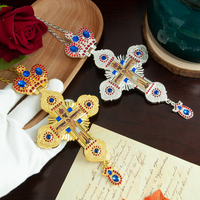 HT Nouveau Deluxe Europe Populaire Alliage Église Orthodoxe Évêque Or Pectoral Croix Collier avec Boîte Cadeau Gratuite Religion Rituel