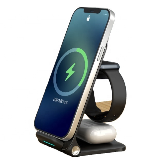 Portable Desktop Phone Wireless Charger Stand Dock Station 3In1 3 in One 3 in 1 Folding Wireless Charger Cargador Inalambrico