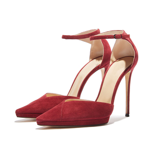 Women <strong>Red</strong> <strong>Suede</strong> Pointed Toe Pumps Stiletto Heel Ankle Strap Luxury Dinner Party Wedding Evening Dress <strong>Shoes</strong> Dazzling Wholesale - Product Image 2
