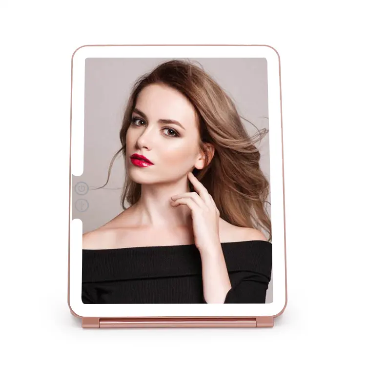 Pink Desktop Cosmetic Touch Sensor Screen Switch Vanity Travel Folding Led Makeup Vanity Mirror With Light