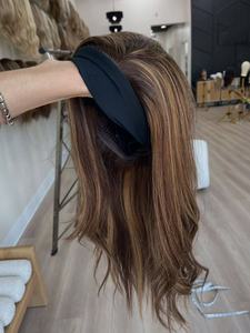 Hermosa <span class=keywords><strong>morena</strong></span> resaltar marrón europeo pelucas de cabello humano con diadema sin pegamento mejor calidad asequible Bandeau <span class=keywords><strong>peluca</strong></span> para mujeres - Product Image 1