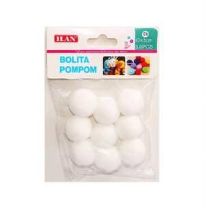 Pallina di pon pon Ilan da 3,0 cm bianca per decorazioni artigianali e progetti fai da te - Product Image 1