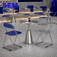 Ensemble de table ronde en acier inoxydable et chaises pliantes en acrylique pour café, restaurant, usine SEM, vente en gros
