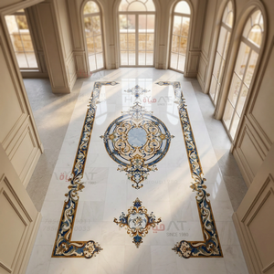 Medallón Decorativo de Mármol para Piso con Diseño Europeo Personalizado de Hayat Group, Incrustaciones de Azulejos para Salón de Villa o Sala de Estar - Product Image 2