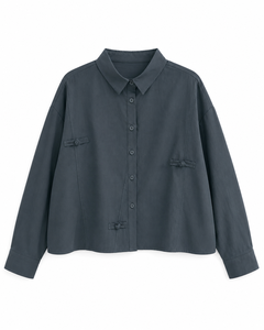 Chemise à manches longues minimaliste pour femme avec boutons mandarin pour le bureau - Product Image 3