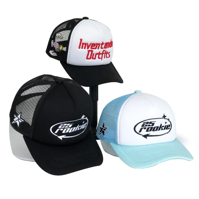 Custom logo  Foam Mesh 5 Panel 3D Embroidery Printed  Trucker Hat Mesh Cap Casual Travel Sport