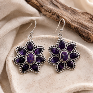 Orecchini pendenti vintage bohémien a forma di petalo di fiore con gemma viola, eleganti gioielli alla moda per donna, regalo per feste - Product Image 4