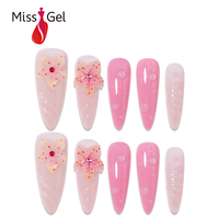 Miss Gel Luxe Style quility Ongles 32PCS Milky Blush Nude Press on Nails Long Stiletto 3D Fleur Translucide Faux Ongles