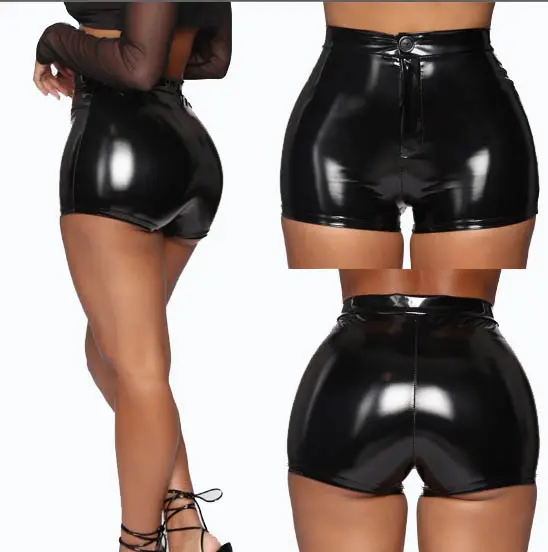 Enyen Wholesale Black High Waist Hot Sexy Club Tight Plus Size Short Pants Women Streetwear Black PU Leather Shorts