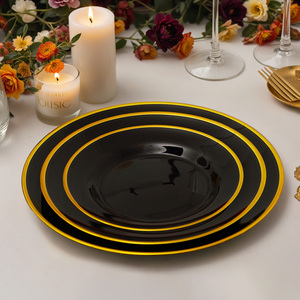 Ensemble de plats à dîner en verre élégant de haute qualité, rond, blanc/<span class=keywords><strong>vert</strong></span>/noir, bord doré, assiette de service en verre pour dîner, fête, mariage - Product Image 6