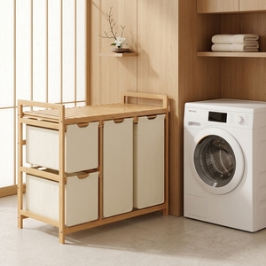 Étagère <span class=keywords><strong>de</strong></span> rangement pour linge en bambou à 3 niveaux, écologique, <span class=keywords><strong>avec</strong></span> panier à linge coulissant et tiroirs, organisateur <span class=keywords><strong>de</strong></span> <span class=keywords><strong>salle</strong></span> <span class=keywords><strong>de</strong></span> <span class=keywords><strong>bain</strong></span>, vente en gros usine - Product Image 3
