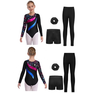 Tenue de gymnastique, patinage artistique et danse pour filles de 6 à 14 ans : justaucorps avec short, leggings et bandeau pour spectacles et entraînements de danse décontractés - Product Image 4