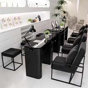 Ensemble de mobilier de salon de manucure en verre trempé avec aspirateur, table de manucure noire simple et luxueuse, fabricant - Product Image 1