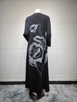Abaya de Dubaï pour Femme, Long Cardigan Musulman, Imprimé Fleur, Robe Longue Noire, Vêtement Islamique Élégant, Manches Longues, Abayas Ouvertes de Turquie